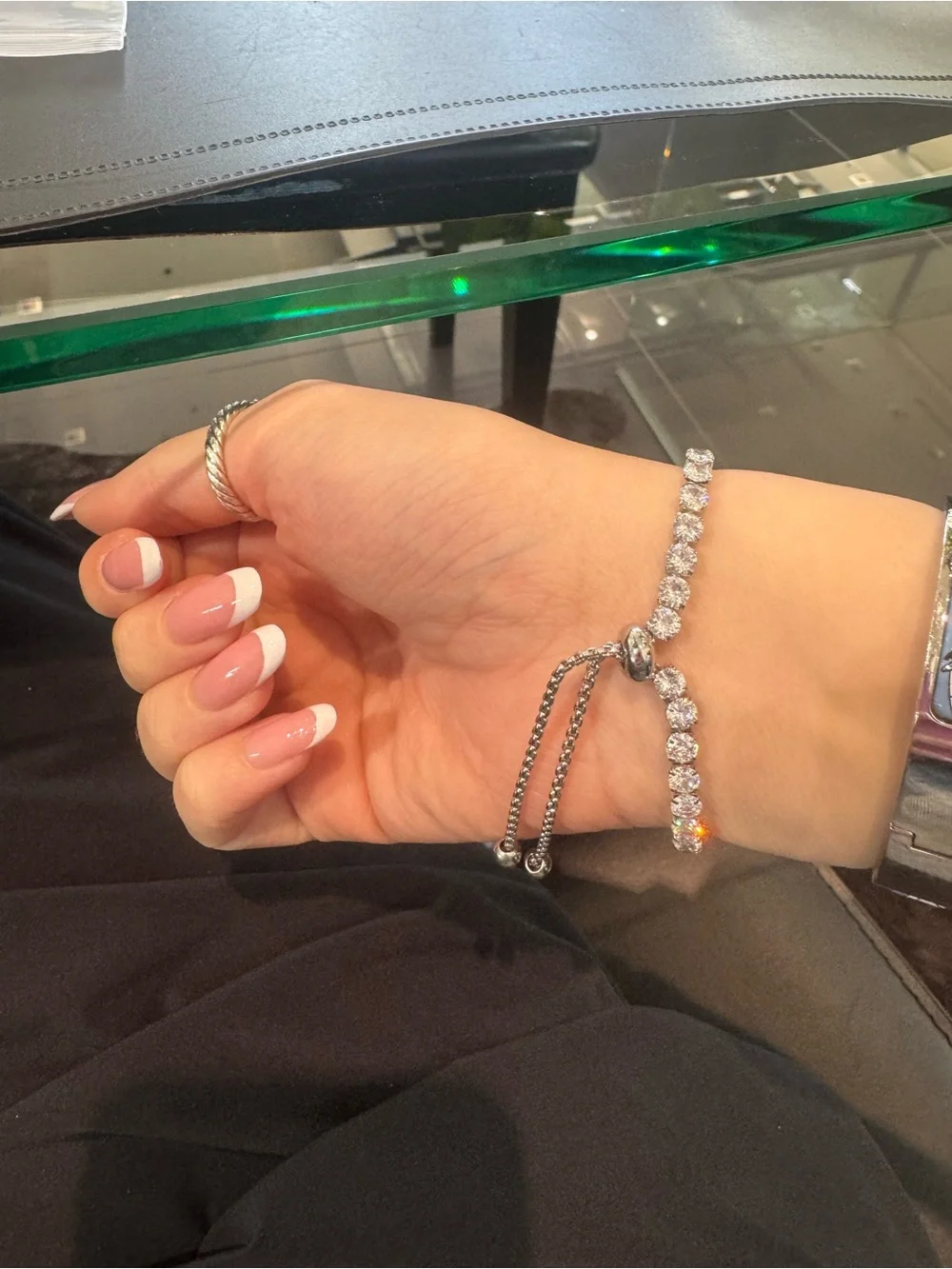 New Sparkling Rhinestone Tennis Bracelet - White Gold Tone Stainless Steel
